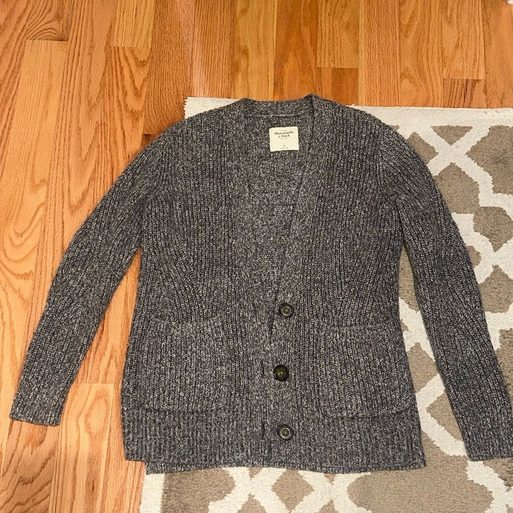 Chunky Abercrombie oversized cardigan sweater long grey knit - women’s medium